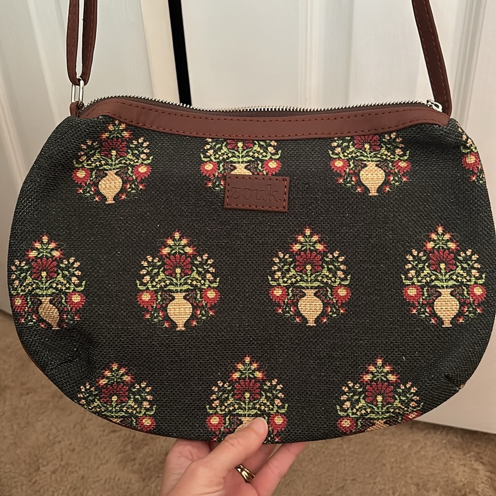 Zouk Royal Green Mogra Print RETIRED U-Shaped Sling Bag